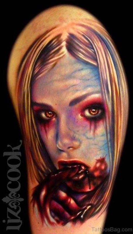 Vampire Girl Portrait On Half Sleeve