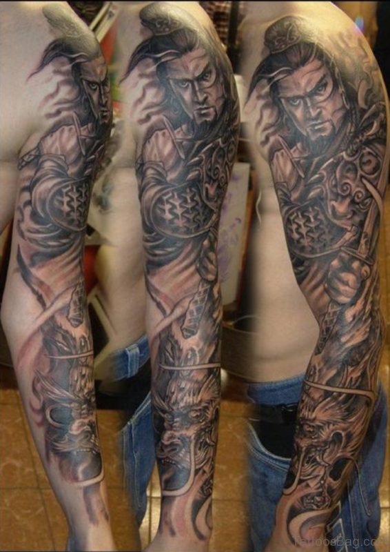 Warrior Tattoo On Full Sleeve