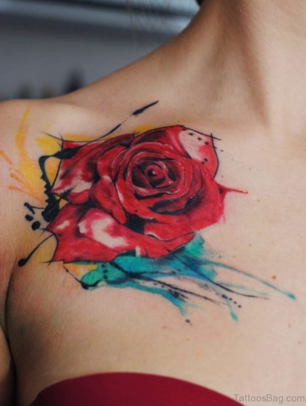 Watercolor And Rose Tattoo