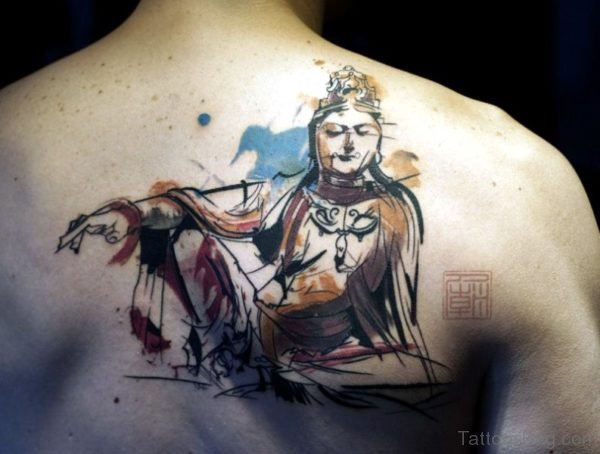 Watercolor Buddha Tattoo On Back