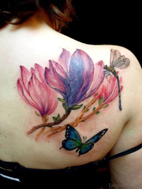 Watercolor Magnolia Tattoo For Girls 