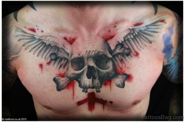 Watercolor Skull And Wings Tattoo