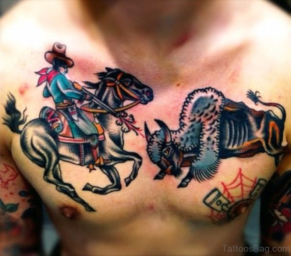 Westren Themed Bull And Horse Tattoo