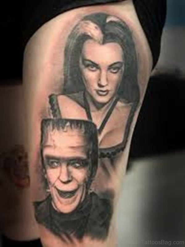 Wicked Portrait Tattoo On Thigh