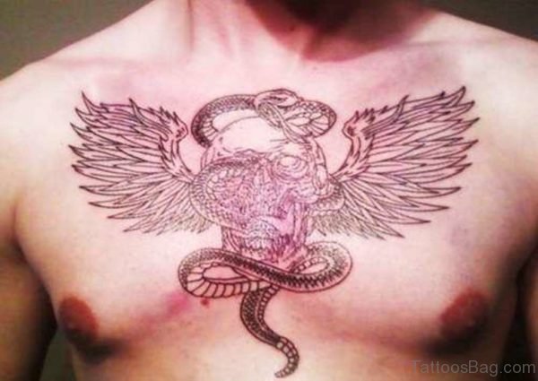 Winged Snake Tattoo On Chest