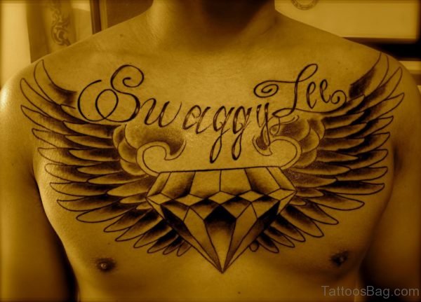Wings Diamond Tattoo On Chest