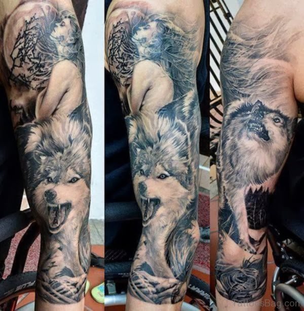 Wolf And Angel Tattoo