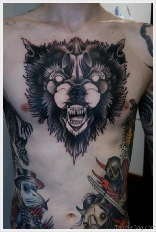 Wolf Tattoo On Chest 