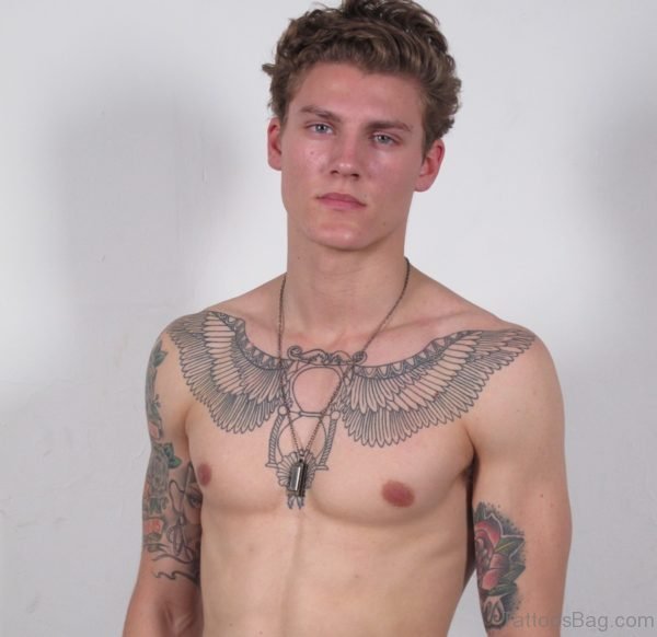 Wonderful Angle Wings Tattoo On Chest