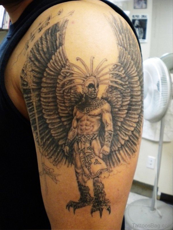 Wonderful Aztec Tattoo On Right Shoulder 