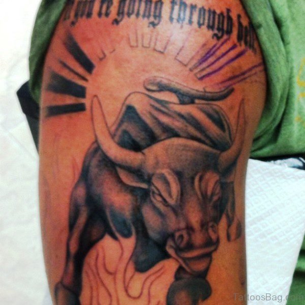 Wonderful Bull Tattoo On Shoulder