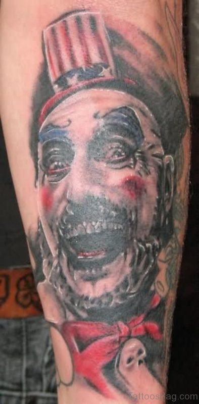 Wonderful Colored Zombie Tattoo On Leg