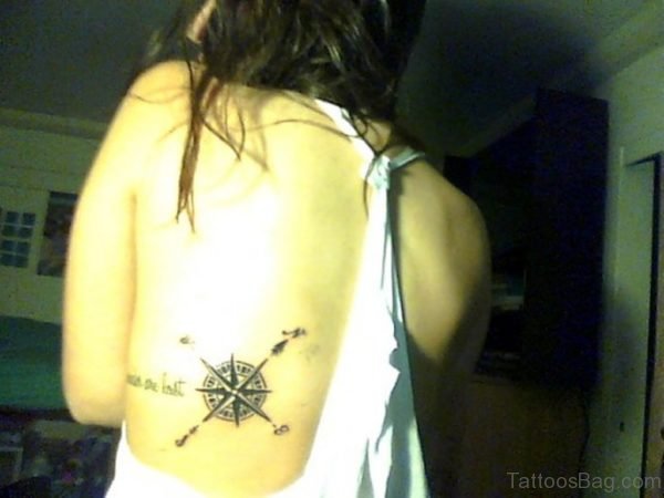 Wonderful Compass Tattoo Design On Back