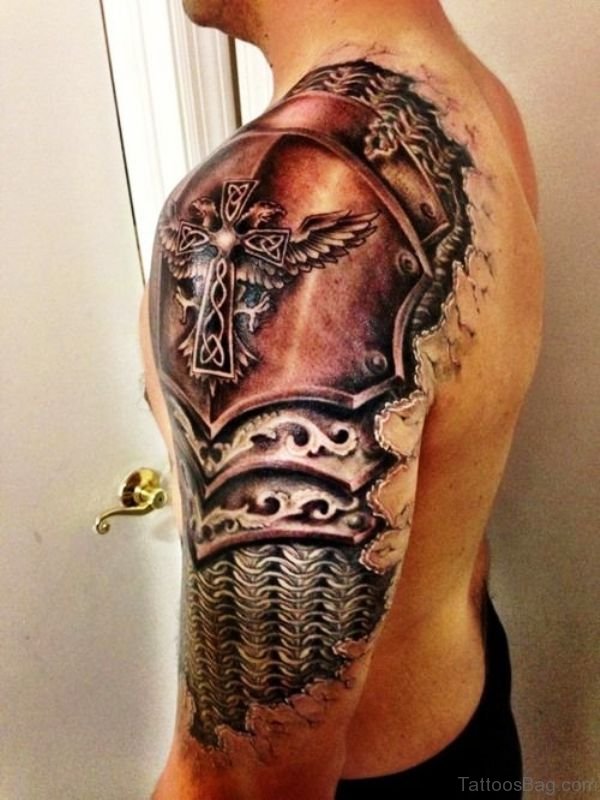 Wonderful Cross Shoulder Tattoo Design
