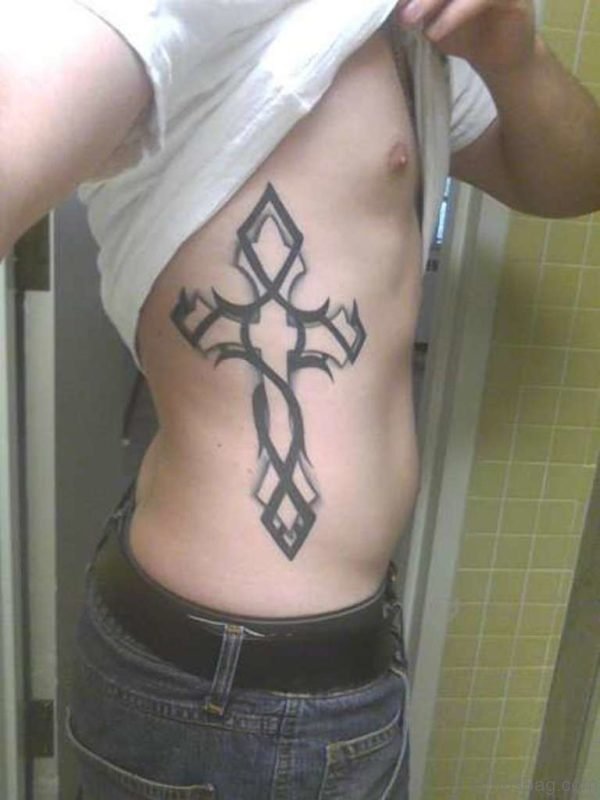 Wonderful Cross Tattoo For Rib