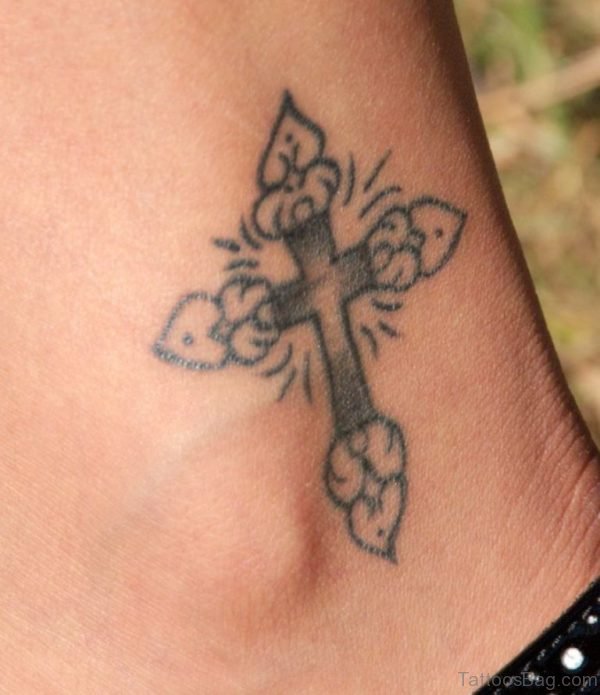 Wonderful Cross Tattoo On Ankle