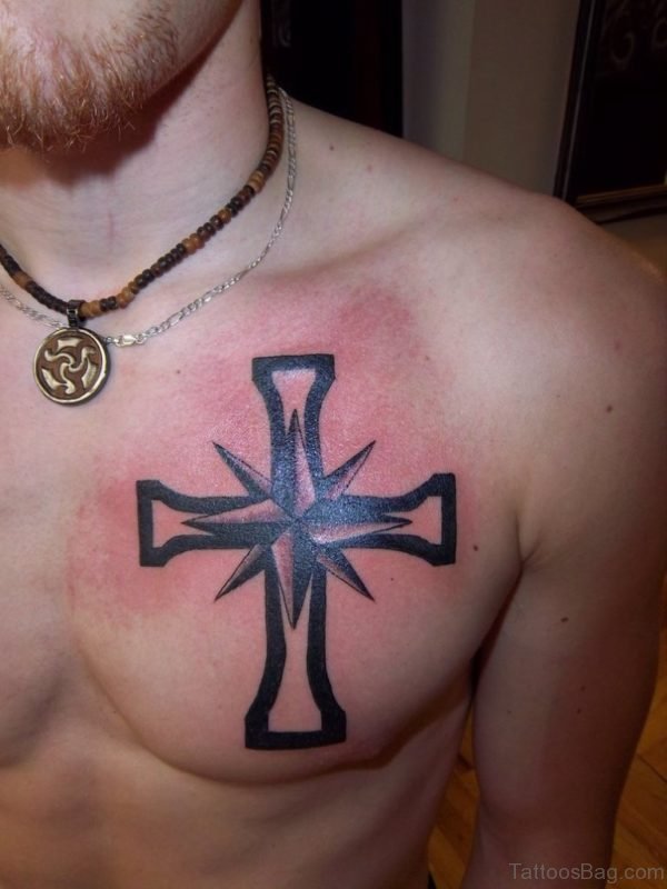 Wonderful Cross Tattoo On Chest