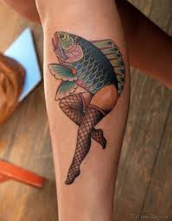 Wonderful Fish Tattoo On Leg