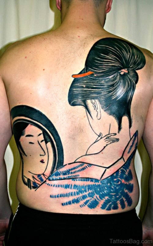 Wonderful Geisha Tattoo Design On Back