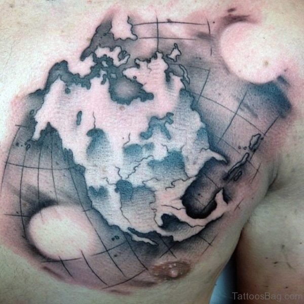 Wonderful Map Tattoo On Chest