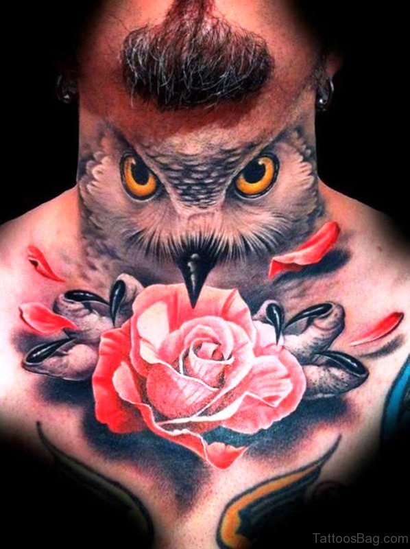Wonderful Owl Neck Tattoo