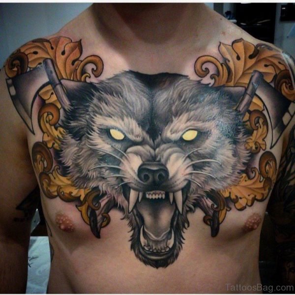 Wonderful Wolf Tattoo On Chest