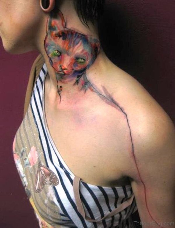 Wondrful Cat Tattoo On Neck