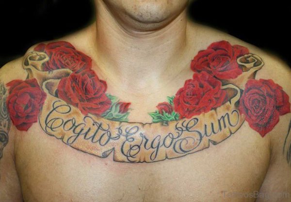 Wonedrful Rose Tattoo On Chest