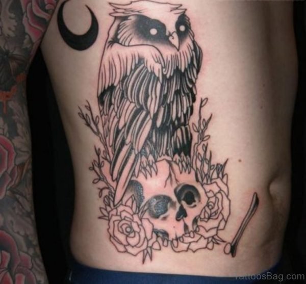 Woodford Owl Skull Tattoo On Side Rib