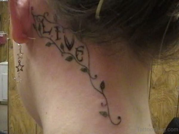 Word And Vine Neck Tattoo