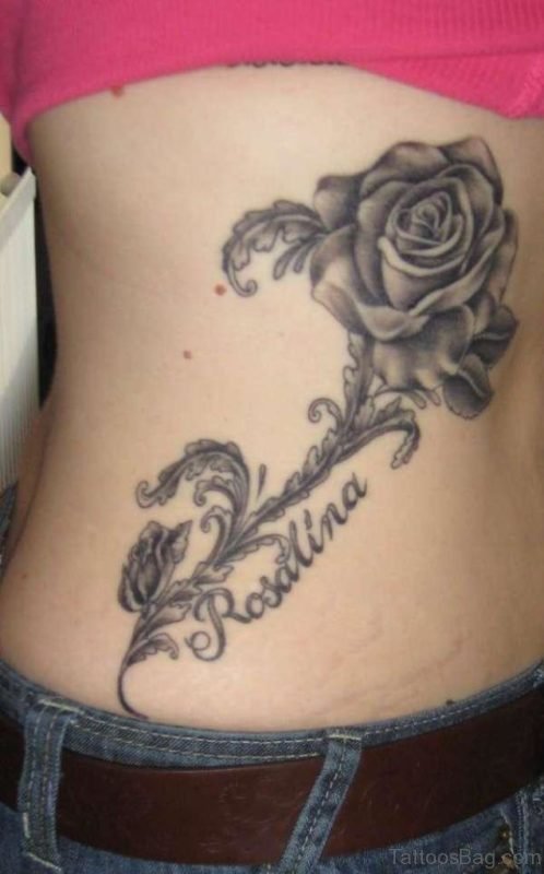 Word and Rose Tattoo For Rib