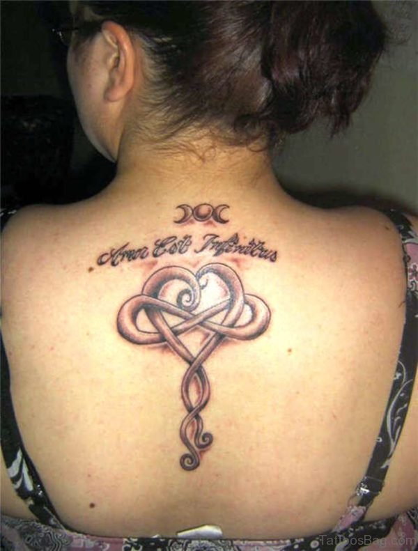 Wording And Celtic Tattoo On Back