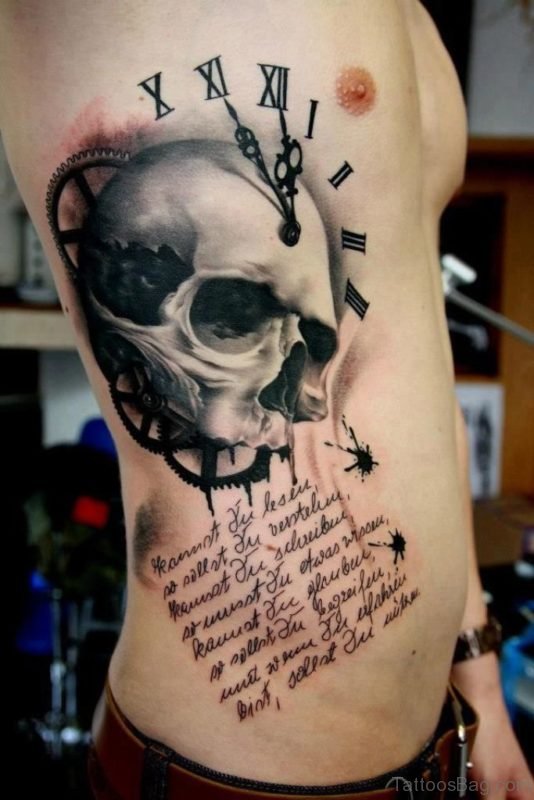 Wording And Skull Tattoo