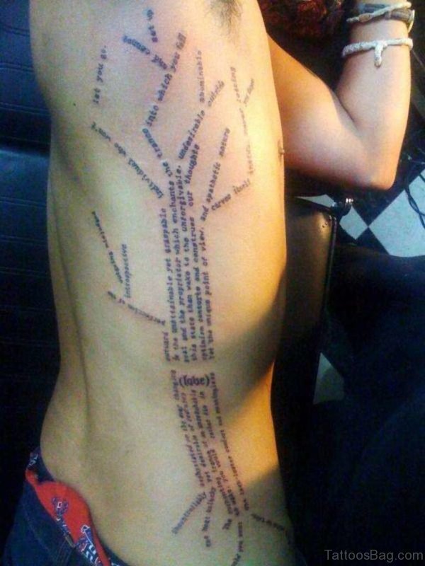 Words Tree Tattoo On Rib Side