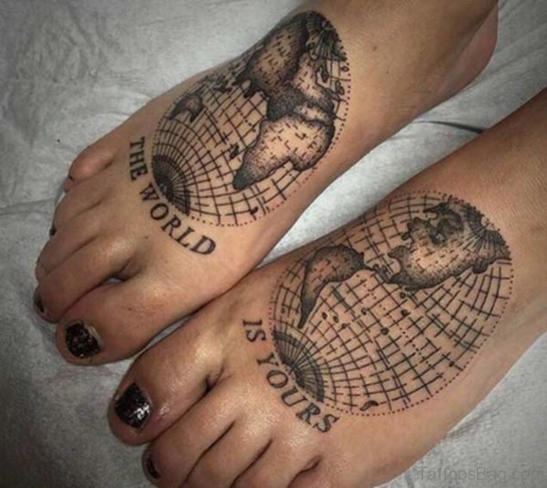 World Map Foot Tattoo