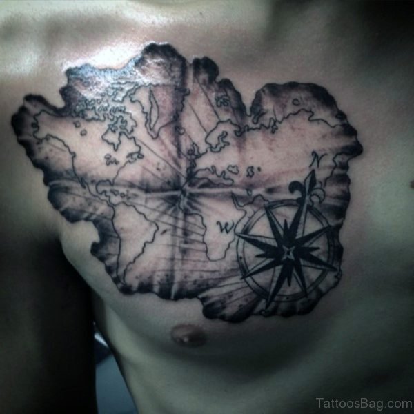 World Map Tattoo For Men With Compass