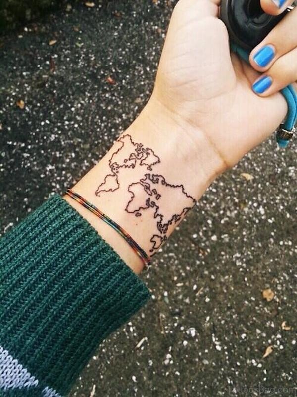 World Map Tattoo On Wrist