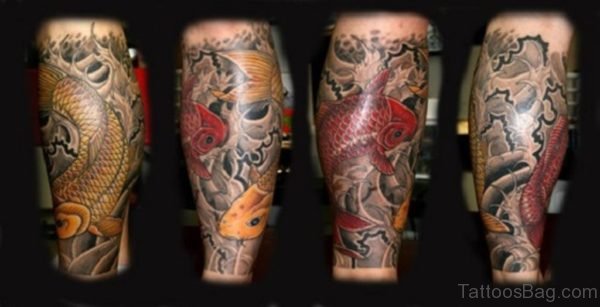 Yellow And Red Fish Tattoo Design