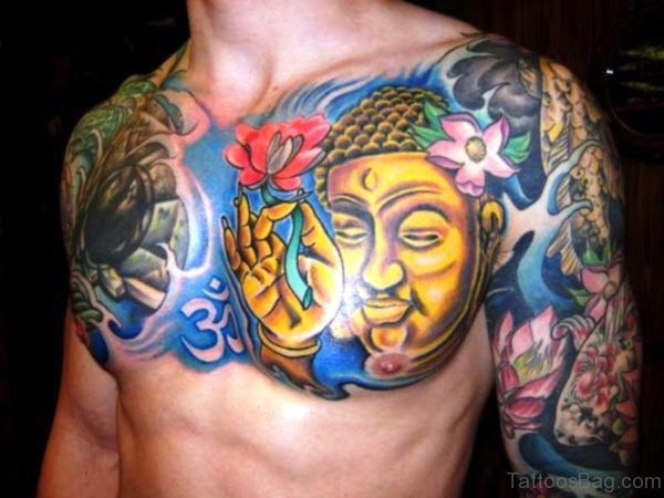 Yellow Buddha With Flowers Design