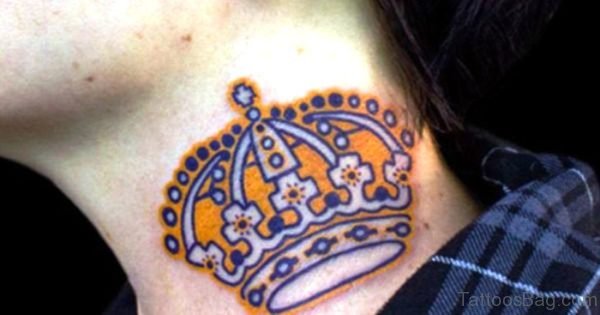 Yellow Crown Tattoo On Neck