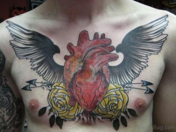 Yellow Rose And Heart Tattoo