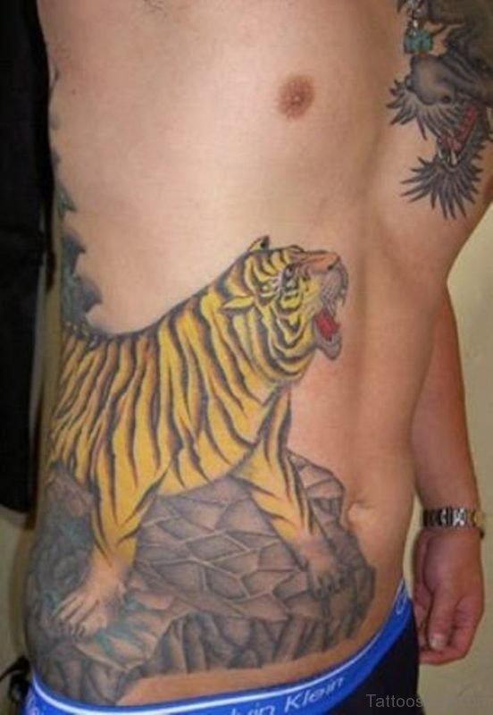 Yellow Tiger Tattoo On Rib