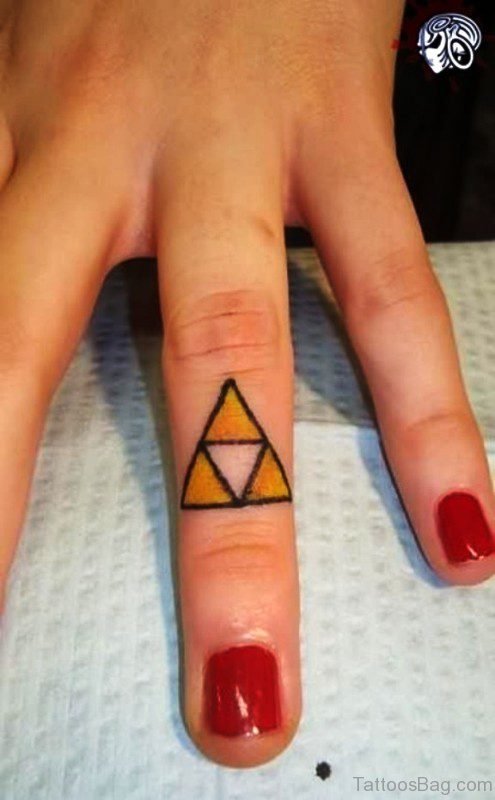 Yellow Triangle Tattoo On Finger 