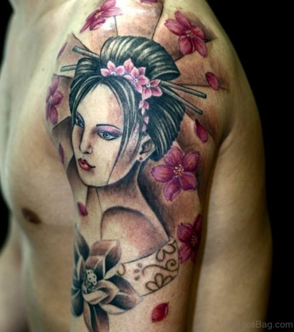 Young Geisha Tattoo On Shoulder