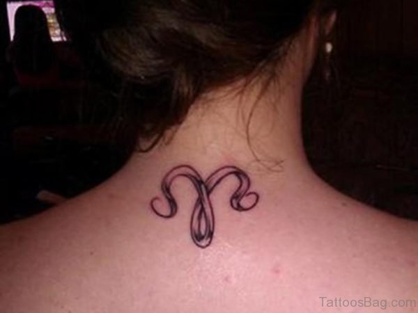 Zodiac Aries Tattoo On Neck Back