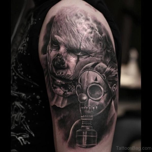 Zombie Apocalypse Mask Tattoo on Shoulder
