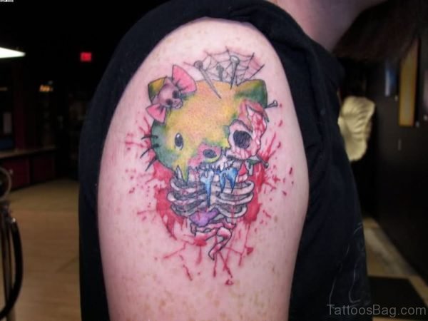 Zombie Hello Kitty Tattoo On Shoulder