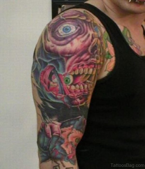 Zombie Picture Tattoo On Shoulder