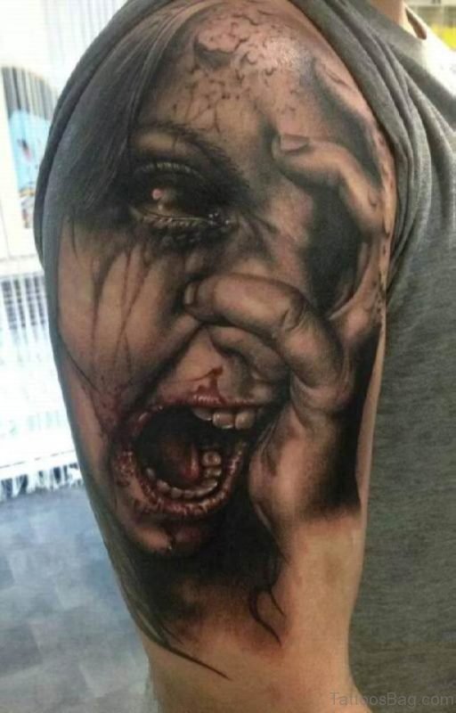Zombie Tattoo On Half Sleeve