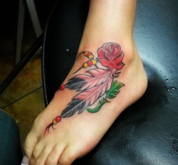 Fantastic Feather And Rose Tattoo